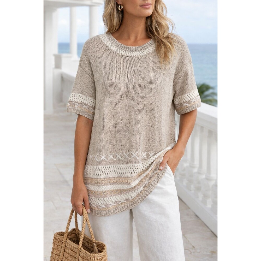 Vintage Linen Cotton Blend Sweater 90s Lord & Taylor Coastal Neutral Sz M NWT